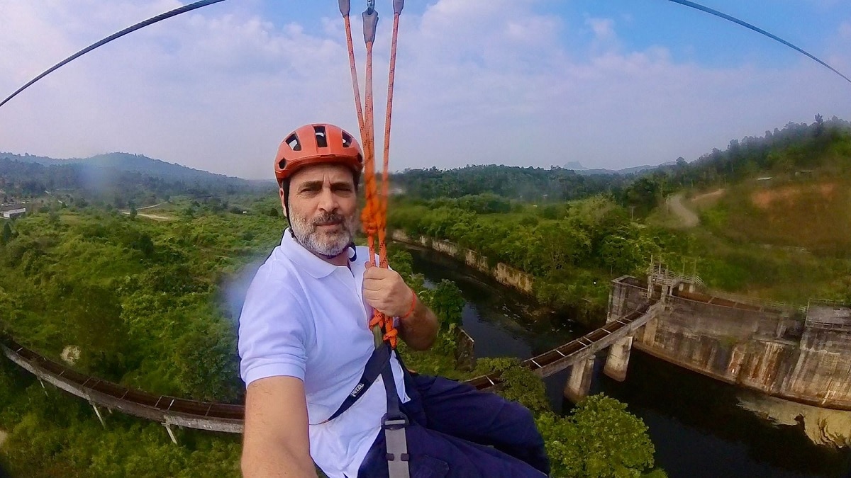 Rahul Gandhi Takes Kerala’s Longest Zipline In Landslide-Hit Wayanad