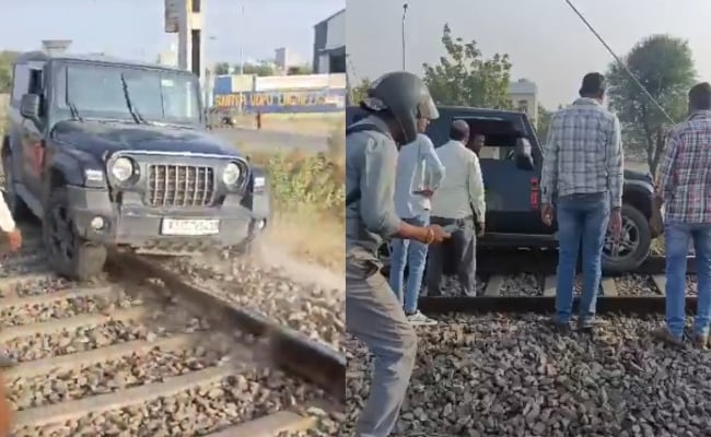 Video: Drunk Man Drives Thar On Railway Track To Shoot A Reel. It Gets Stuck